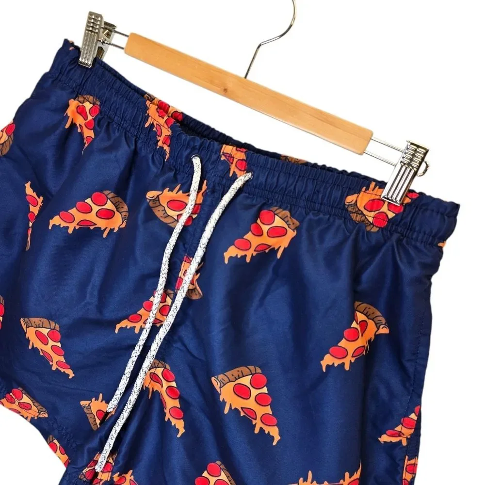 Molokai Surf Co Men's M Blue Pizza Print Swim Shorts Trunks
